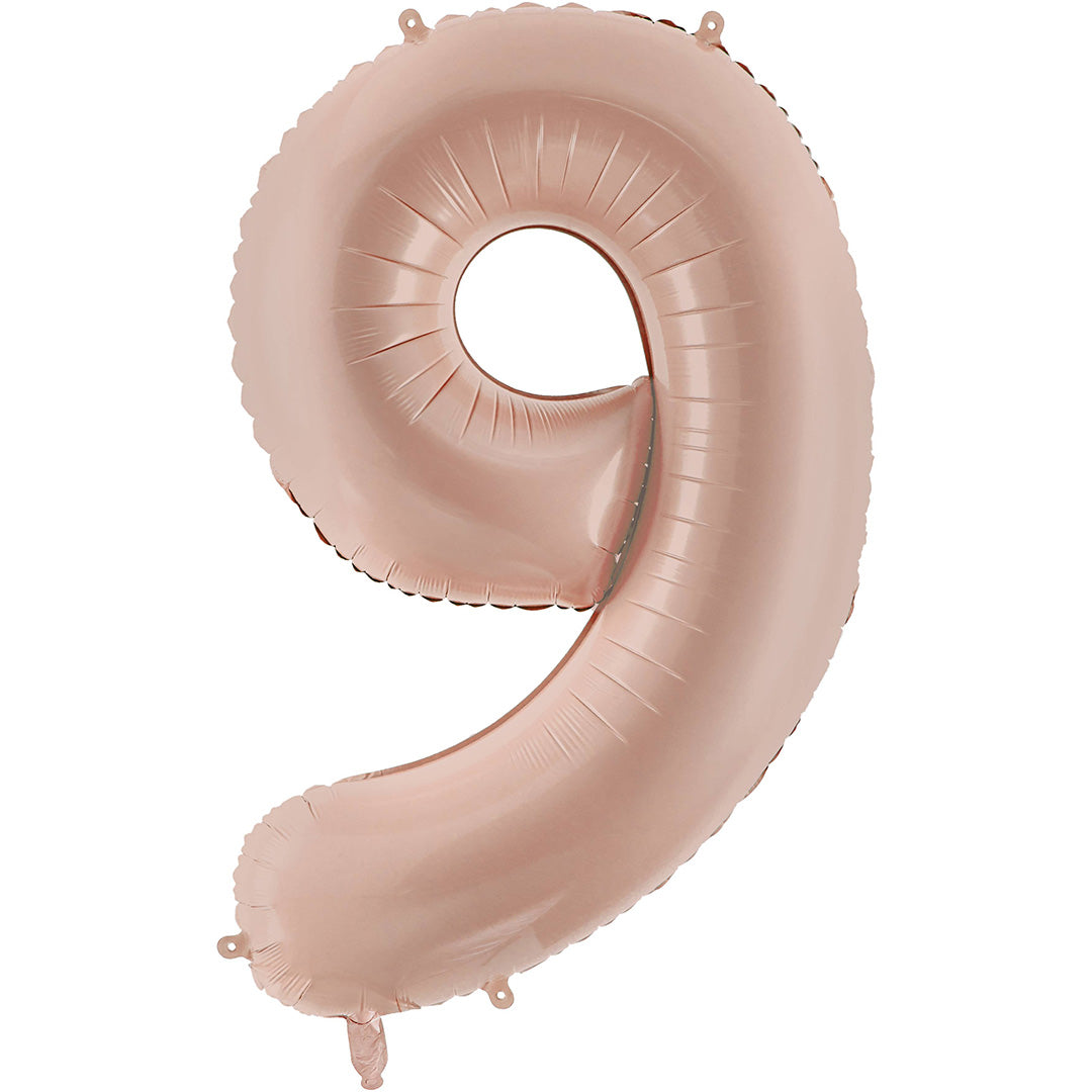 Partydeco roségouden folie cijferballon in de vorm van het cijfer 9.
