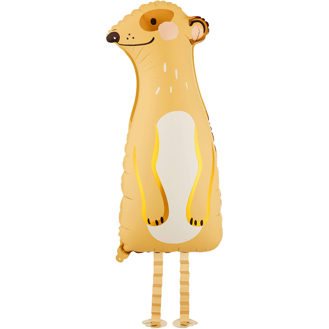 Partydeco folieballon in de vorm van een beige meerkat.