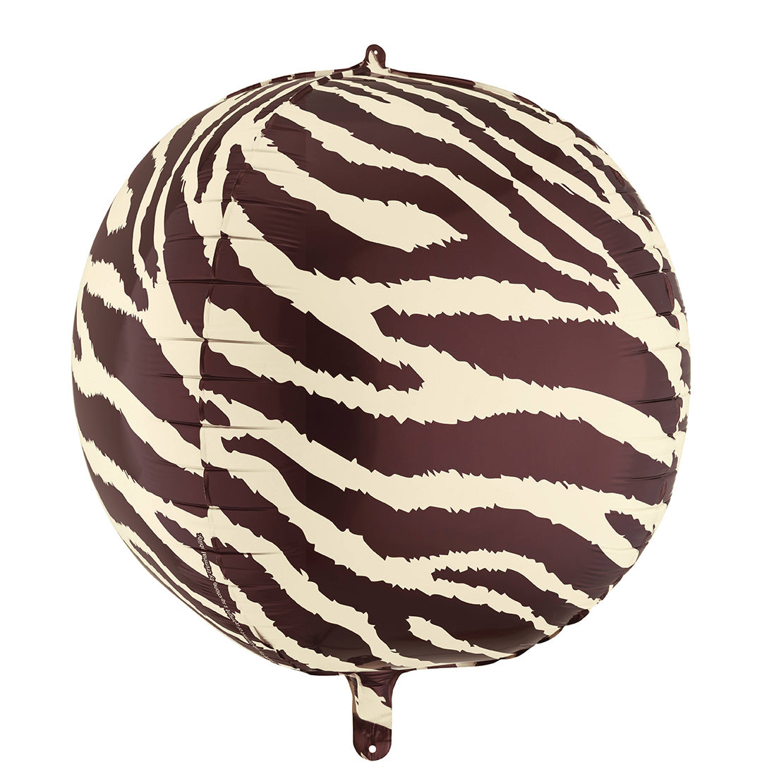 Partydeco ronde folieballon met bruin en crème zebrapatroon.