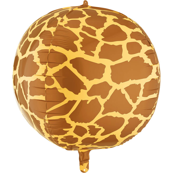 Partydeco ronde folieballon met bruin-geel girafpatroon.