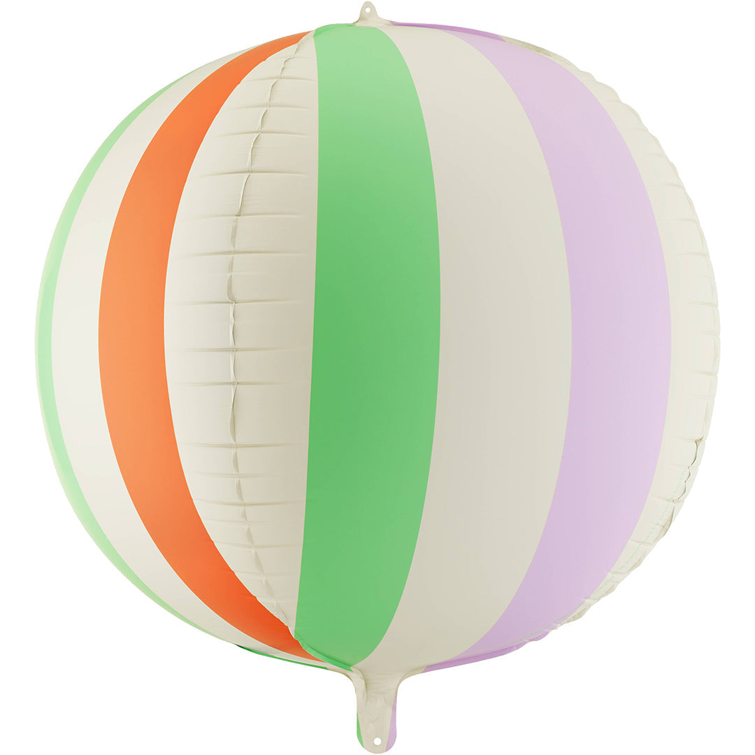 PartyDeco ronde folieballon met verticale strepen in wit, oranje, groen en paars.