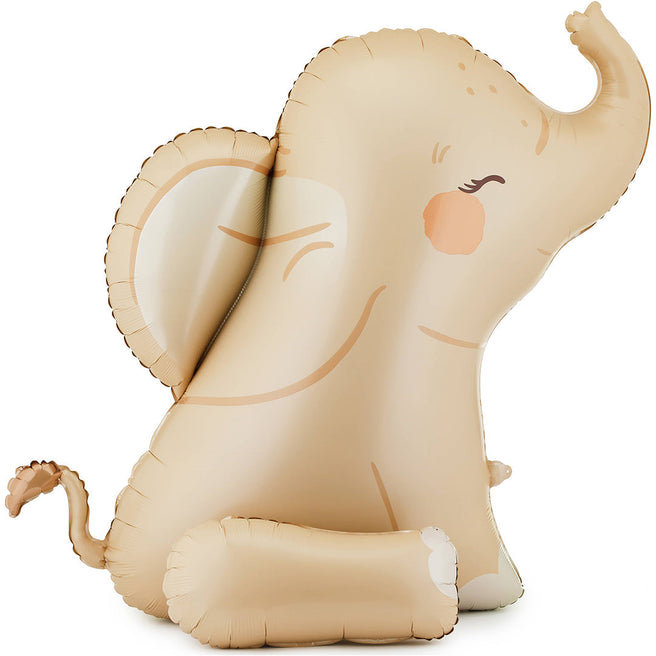 Partydeco beige folieballon in de vorm van een olifant.