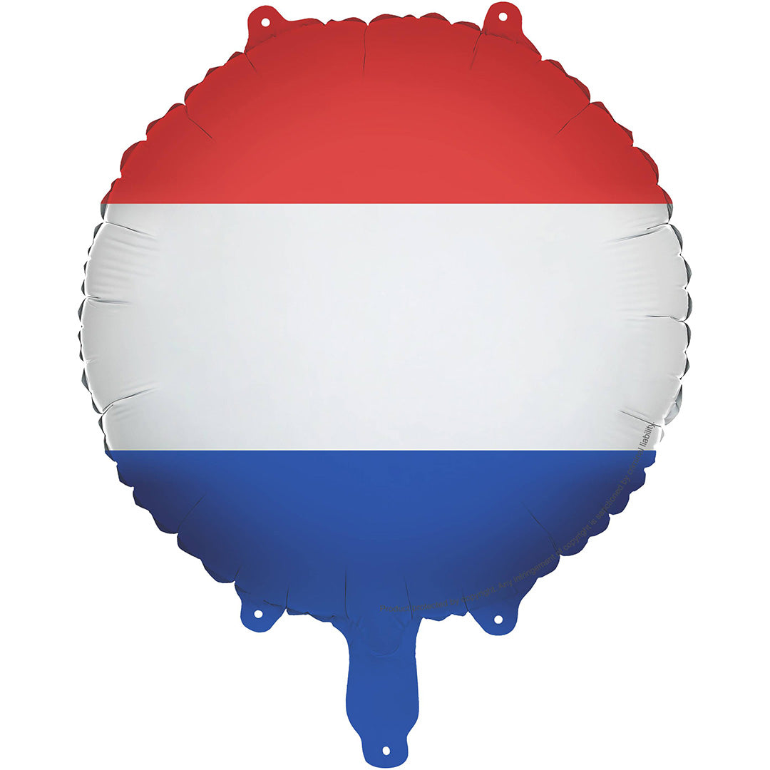 Partydeco folieballon in de vorm van een ronde Nederlandse vlag.