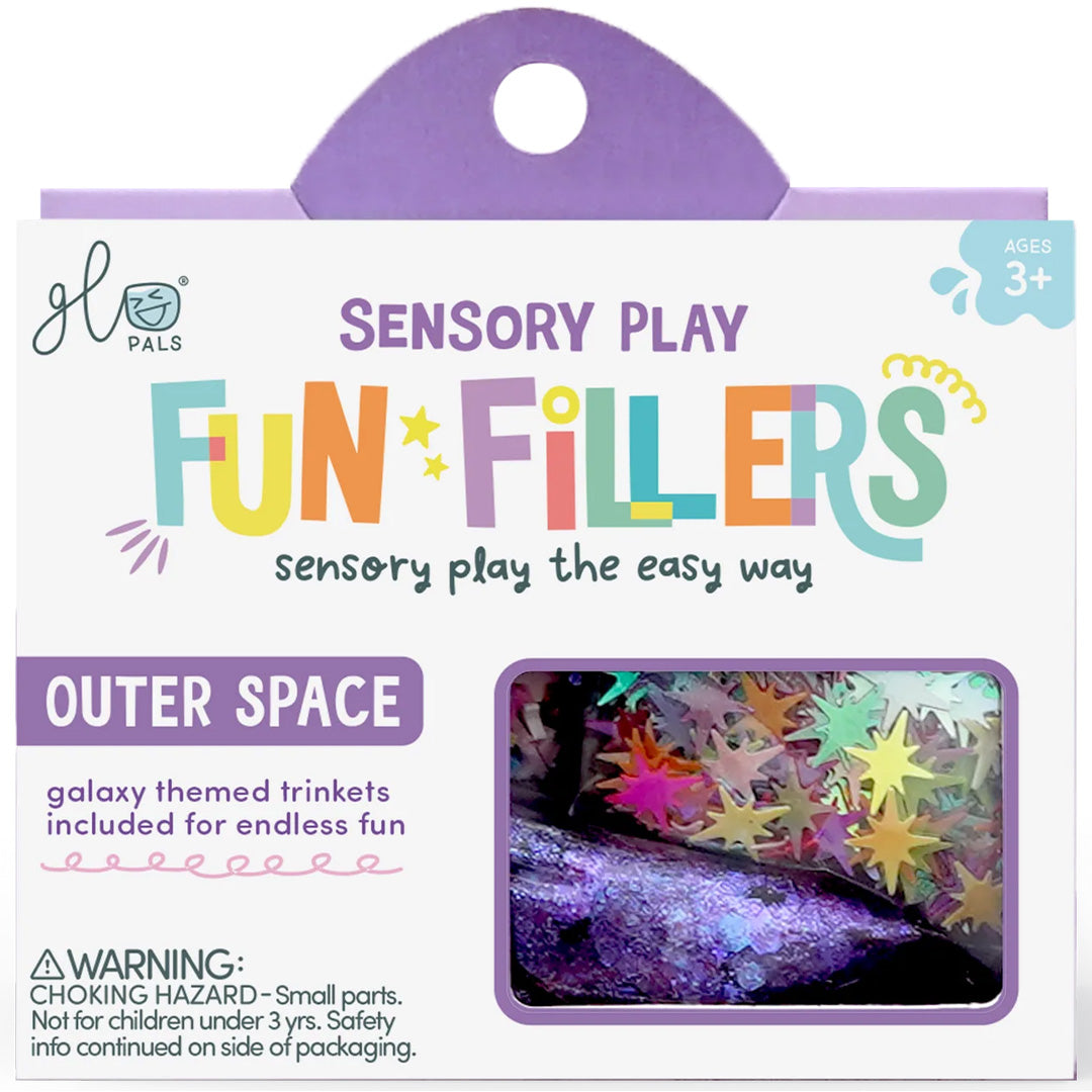 Verpakking van glo pals Fun Fillers sensorisch speelgoed met een outer space thema en sterren.