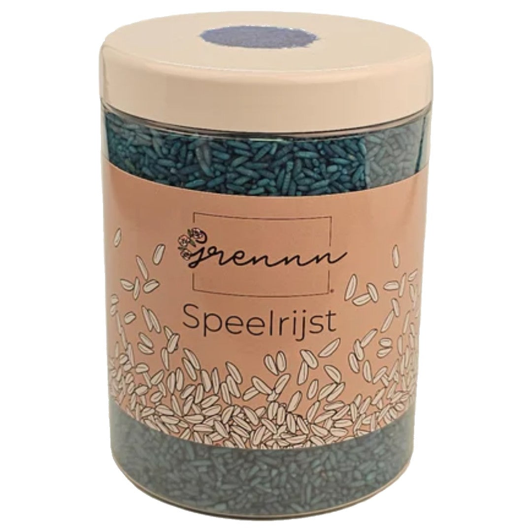 De verpakking van grennn blauwe speelrijst.