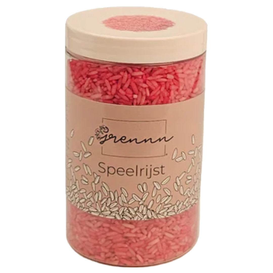 Verpakking van grennn roze speelrijst.