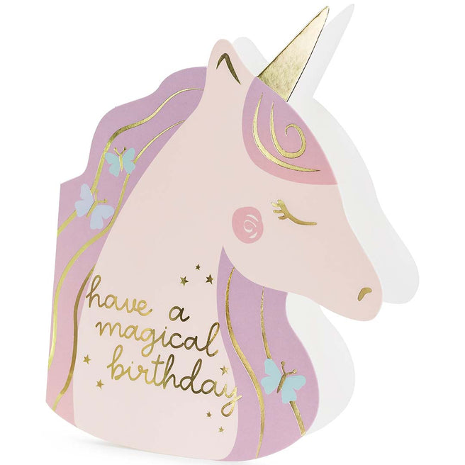 Partydeco eenhoorn verjaardagskaart met de tekst 'have a magical birthday'.