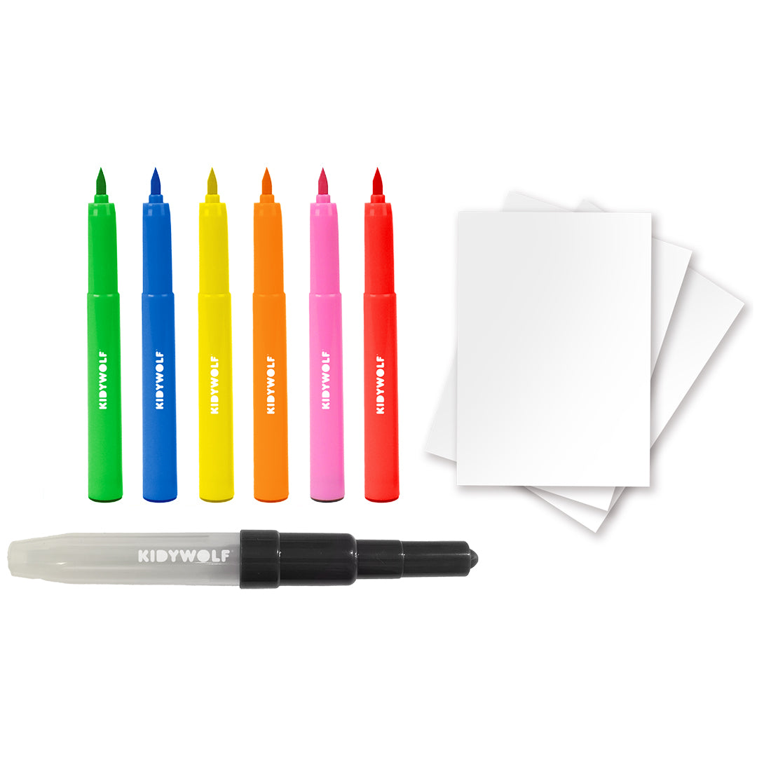 kidywolf coffret de dessin kidydraw kit - feutres souffleurs