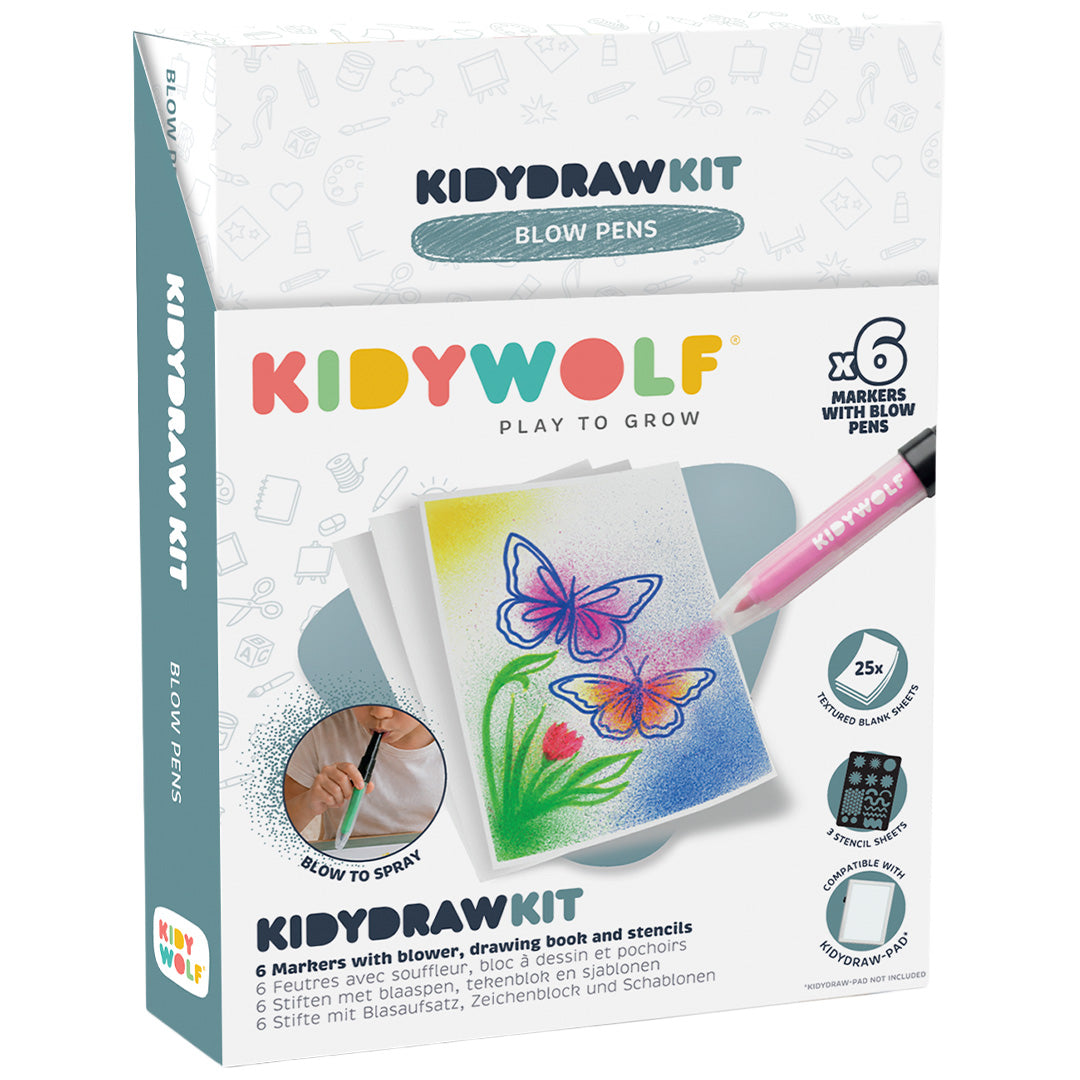 kidywolf coffret de dessin kidydraw kit - feutres souffleurs