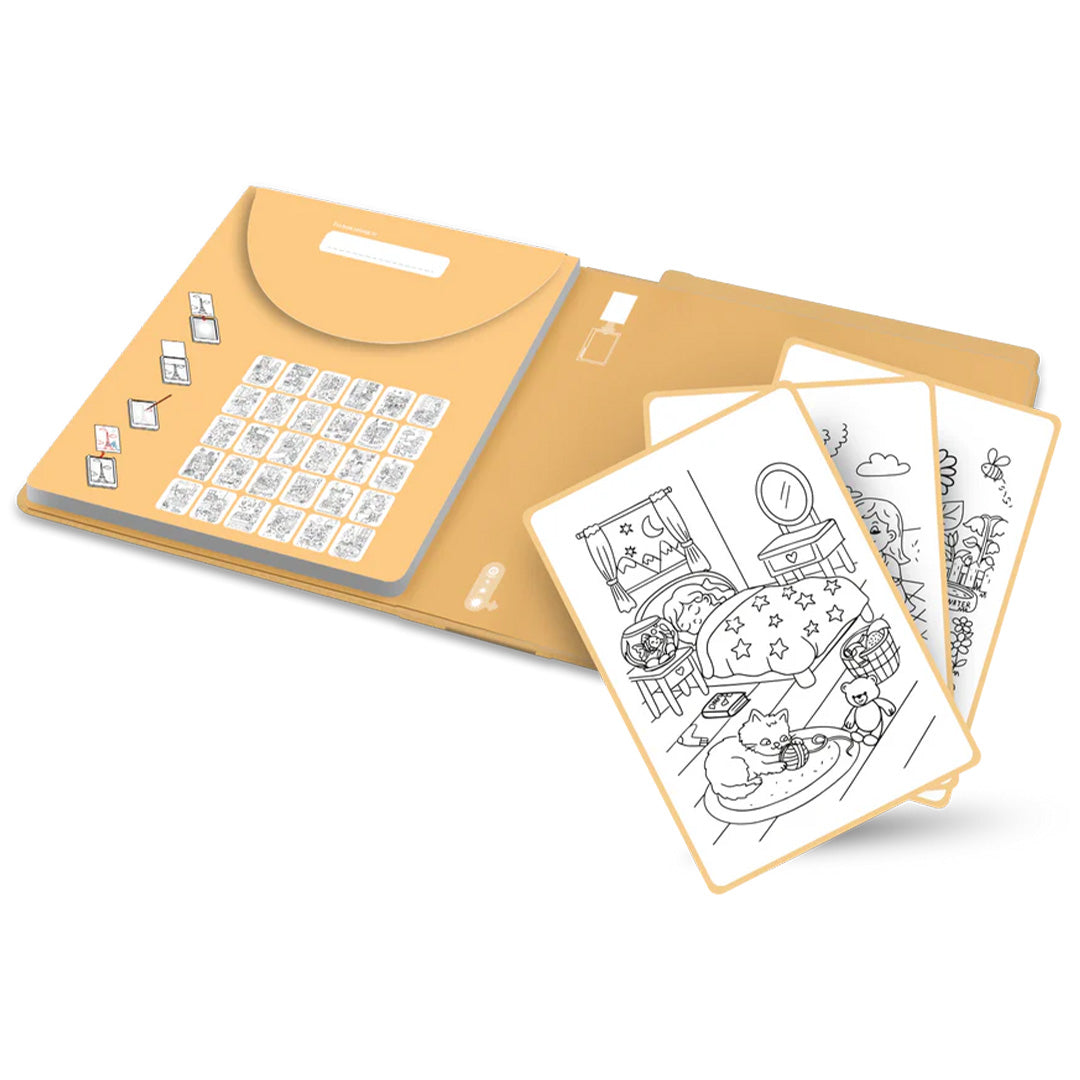 Kidywolf extra tekenkaarten voor de Kidydraw pad, met diverse lijntekeningen van huisdieren en figuren.