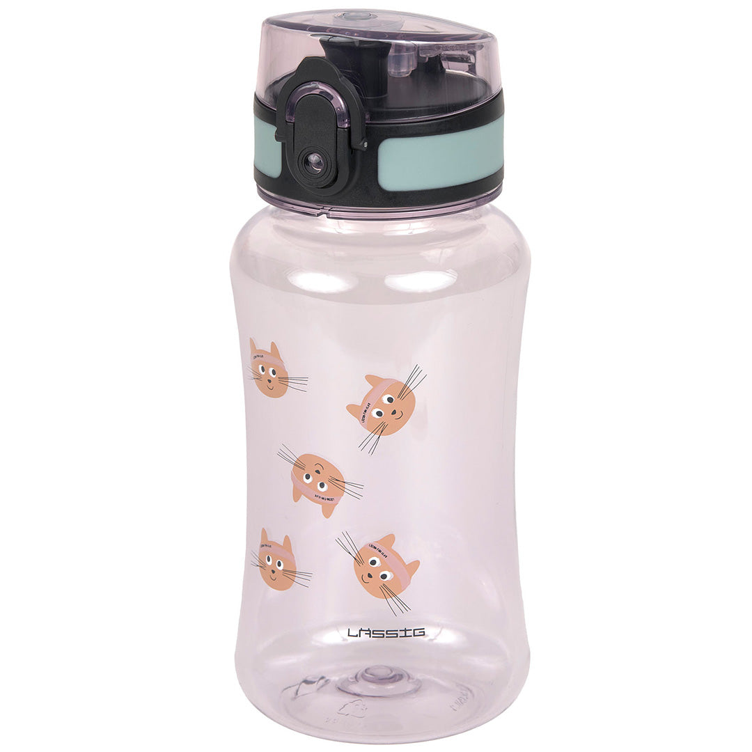 Lässig kinder drinkfles met transparante behuizing en kattenfiguren.