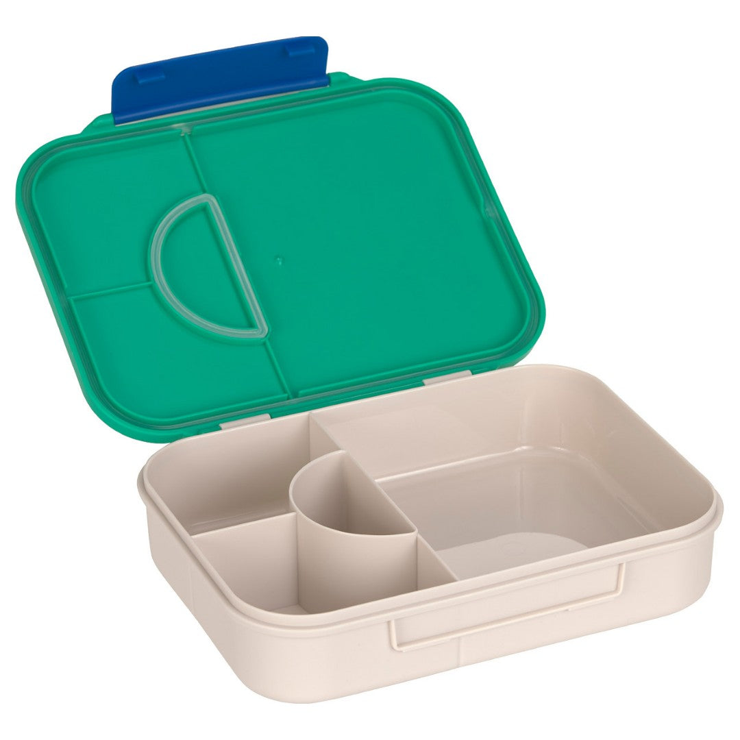 Open bento lunchbox met lege compartimenten.