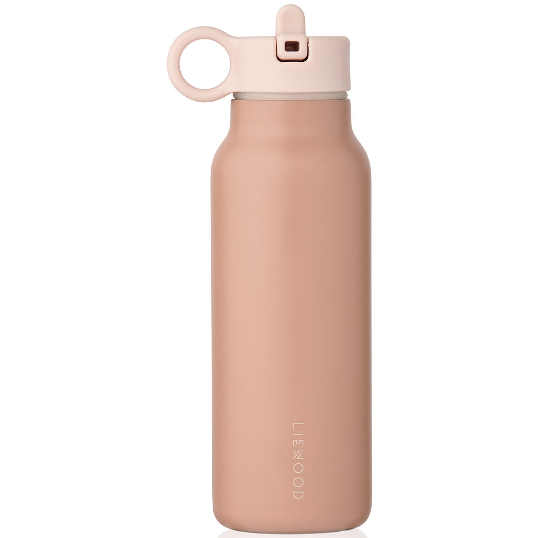 Liewood roze thermosfles met een roze en witte dop met handvat.