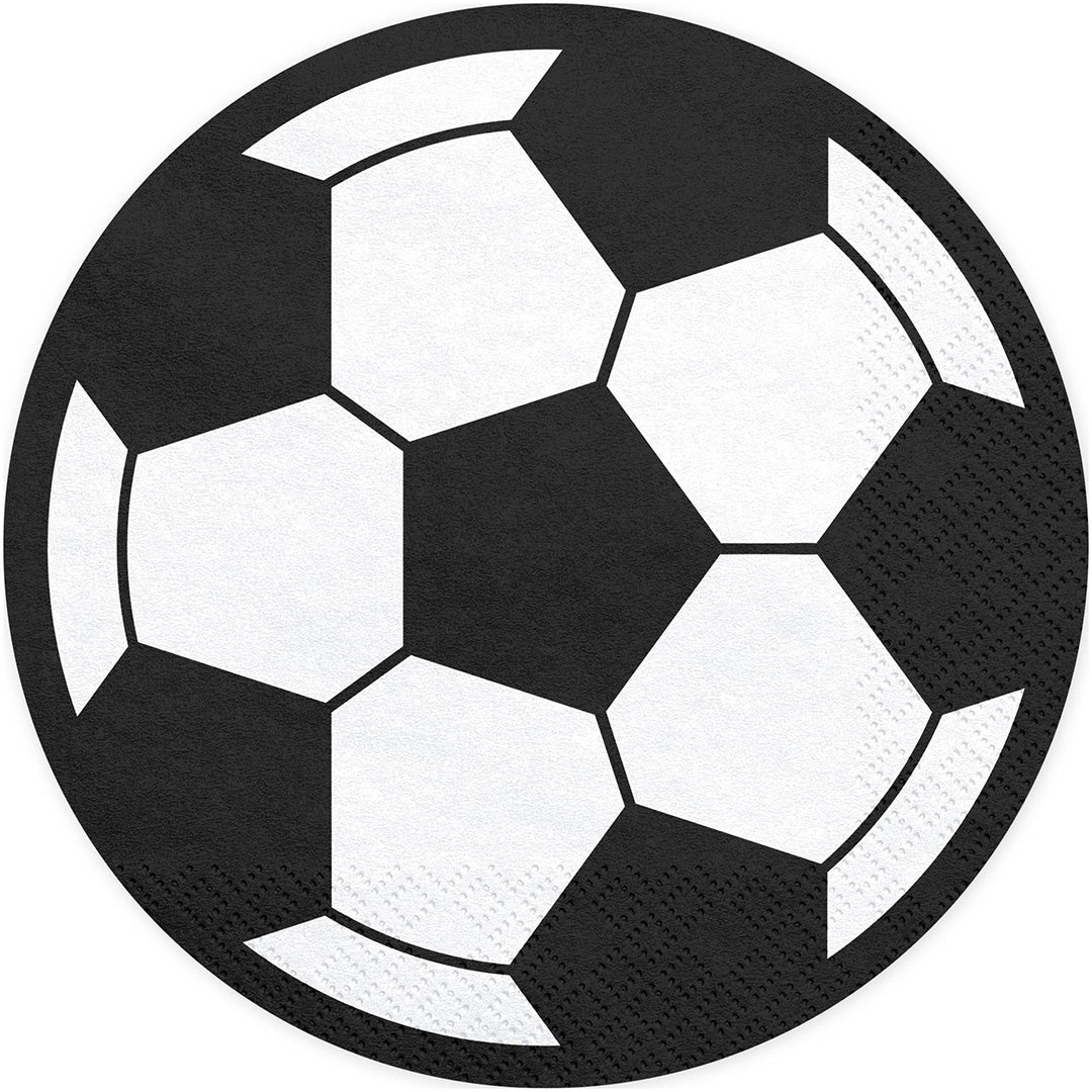Rond servet met zwart-wit voetbalpatroon.