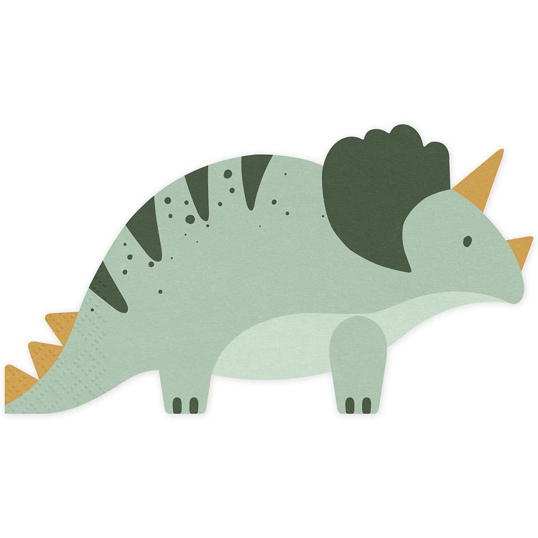 Partydeco servet met een groene triceratops dinosaur.