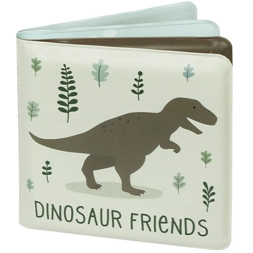 A little lovely company badboekje met een bruine T-Rex dinosaurus en de tekst 'DINOSAUR FRIENDS' op de voorkant.