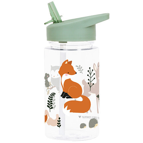 a little lovely company kinder drinkfles met rietje, versierd met bosdieren zoals een vos en een hert.