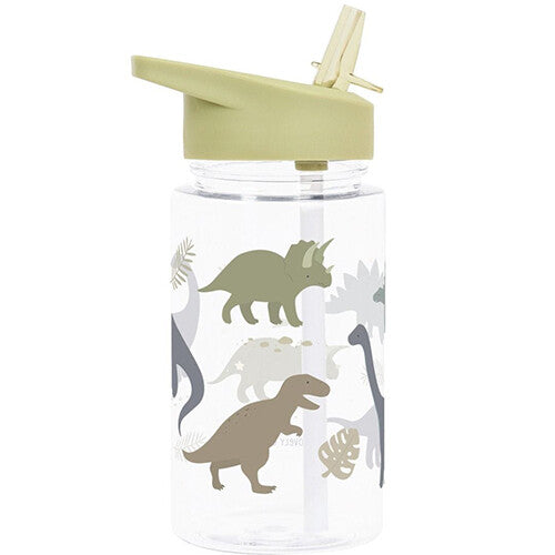 A little lovely company drinkfles met rietje met diverse dinosaurusafbeeldingen.