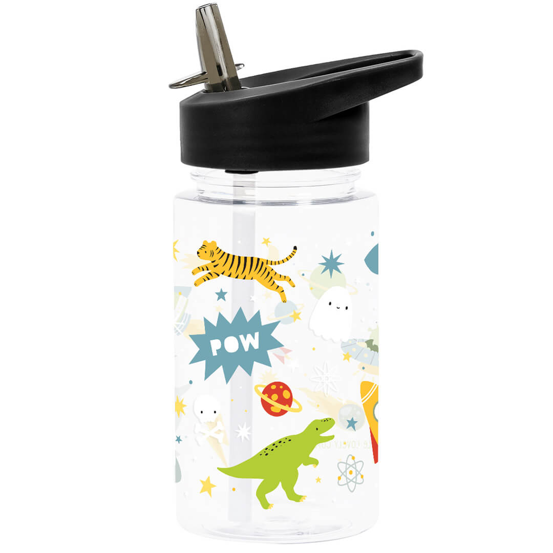 A little lovely company drinkfles voor kinderen met een galaxy-thema, inclusief een tijger, dinosaurus en planeten.