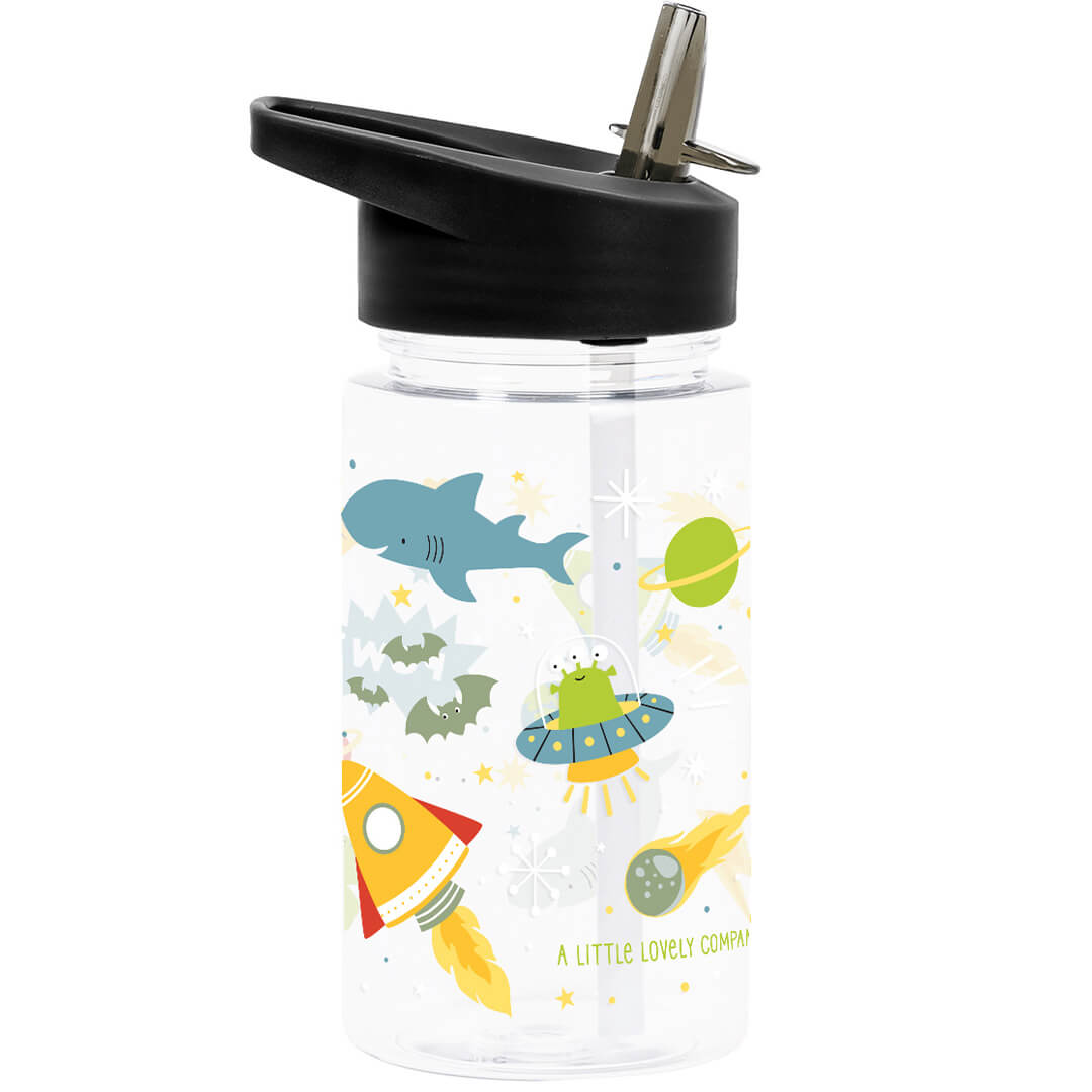 A little lovely company drinkfles voor kinderen met een galaxy-thema, inclusief een haai, alien en raket.
