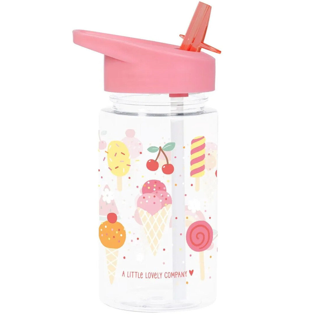 A Little Lovely Company drinkfles voor kinderen met roze rietje en ijsjespatroon.