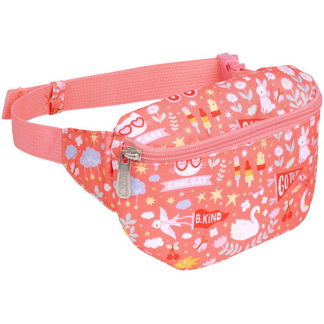 Roze kinder heuptas van a little lovely company met een patroon van dieren, bloemen en sterren.