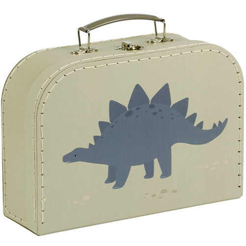 De kleine a little lovely company kinderkoffer met een grote Stegosaurus op de voorkant.
