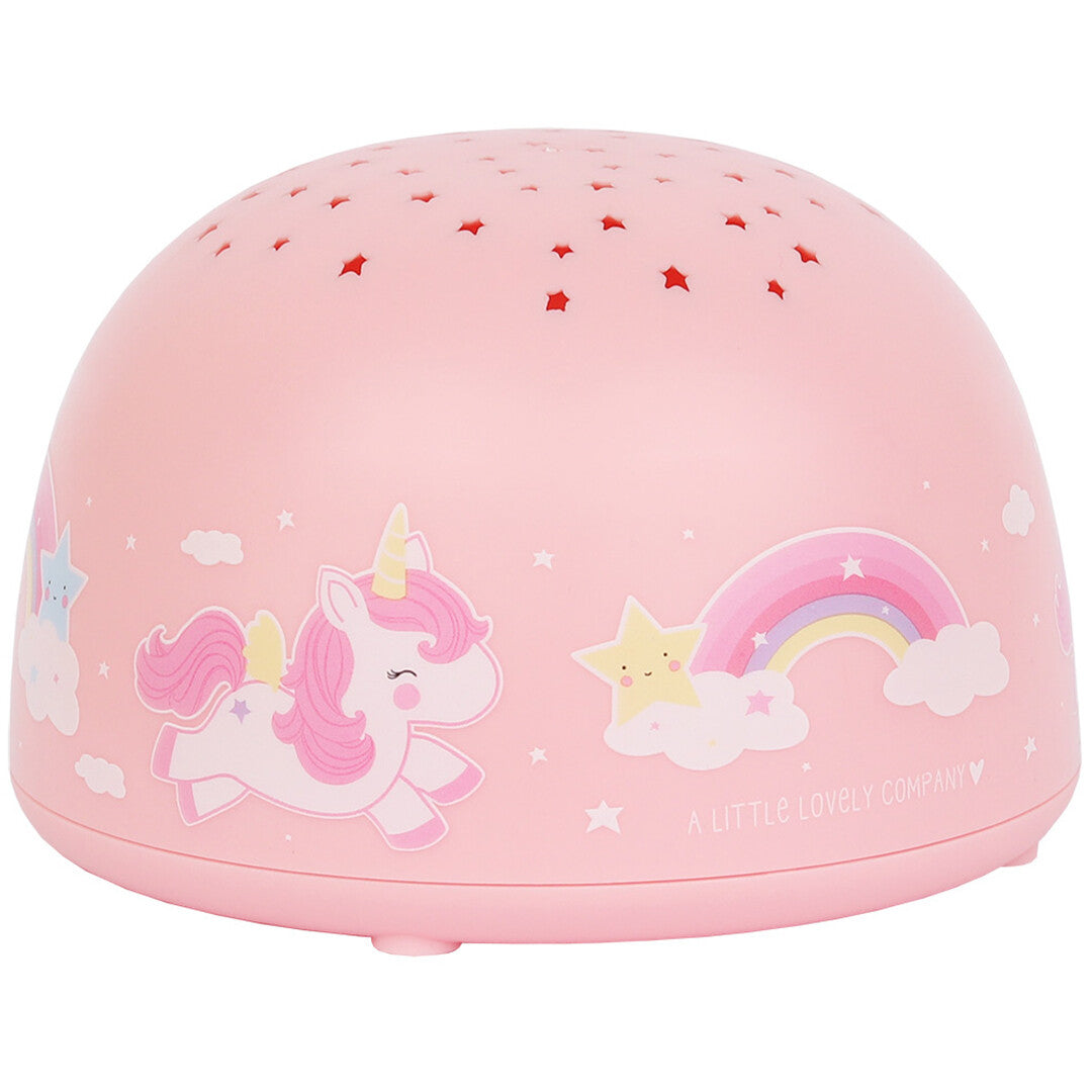 Roze a little lovely company nachtlamp en sterprojector met eenhoorn, regenboog en sterren.