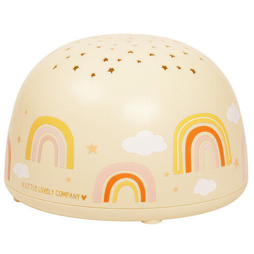 A little lovely company beige nachtlamp en sterprojector met regenboog- en sterpatronen.