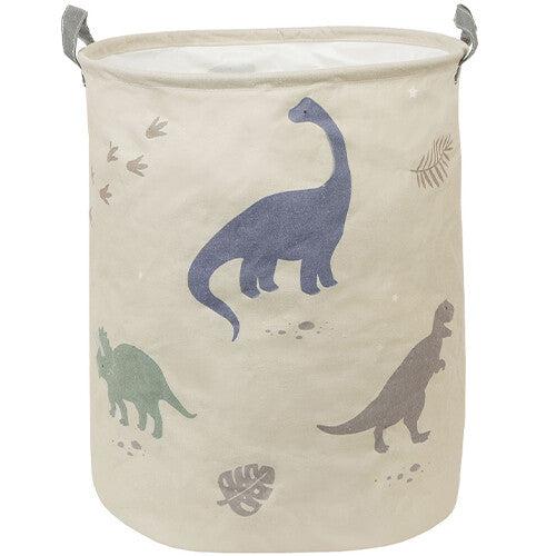 a little lovely company beige opbergmand met dinosaurussen en bladeren.