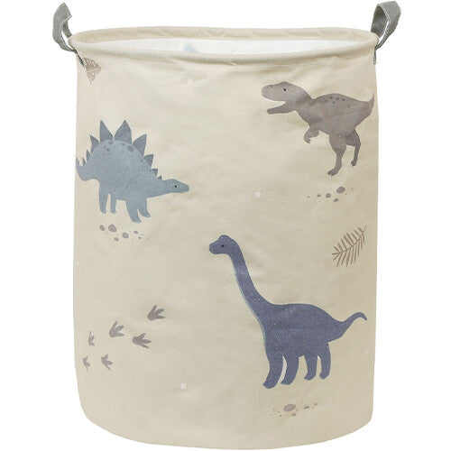 a little lovely company beige opbergmand met diverse dinosaurussen en bladeren.