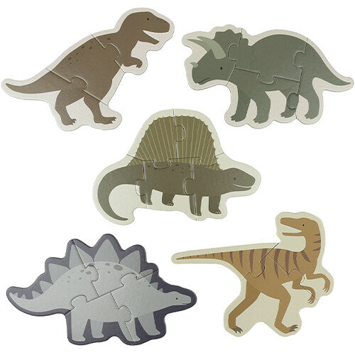 Vijf complete a little lovely company dinosauruspuzzels van verschillende dinosaurussoorten.