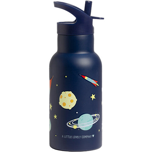 A little lovely company kinder drinkfles met ruimte thema, inclusief planeten, sterren en een raket.