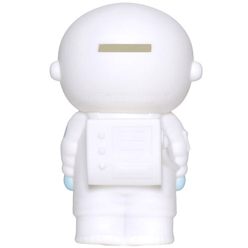 A little lovely company astronaut spaarpot van achteren gezien, met de gleuf voor muntgeld.
