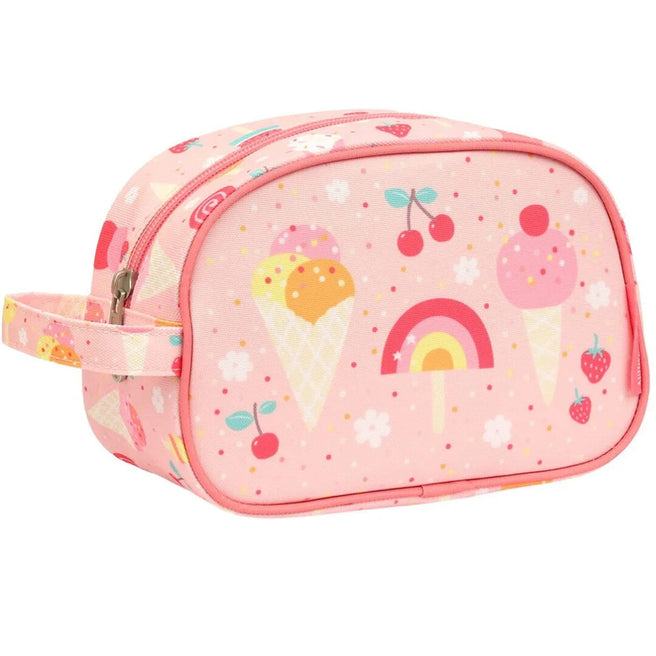 A little lovely company roze toilettas met ijsjes en regenbogen patroon.