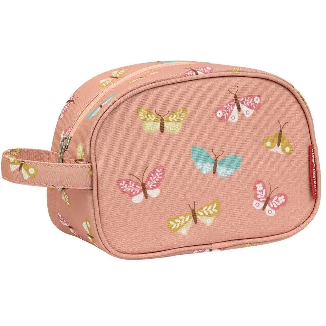 A little lovely company roze toilettas met vlinderpatroon en een handvat.