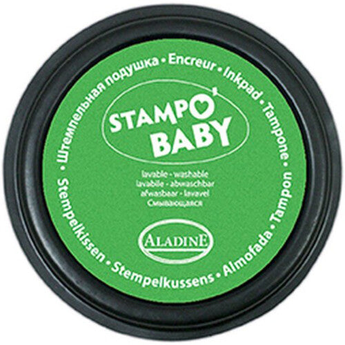 Aladine Stampo Baby groen stempelkussen met de tekst 'lavable - washable'.
