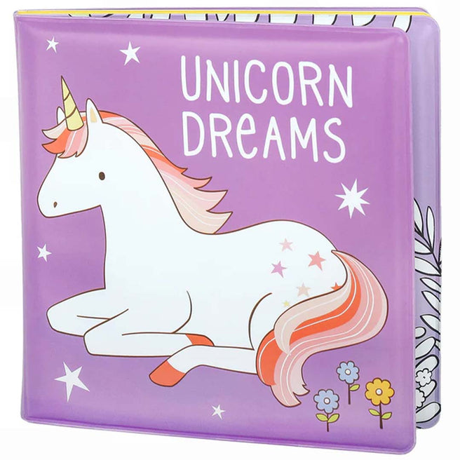 a little lovely company magisch badboekje met een liggende eenhoorn en de tekst 'Unicorn Dreams' op een paarse voorkant.
