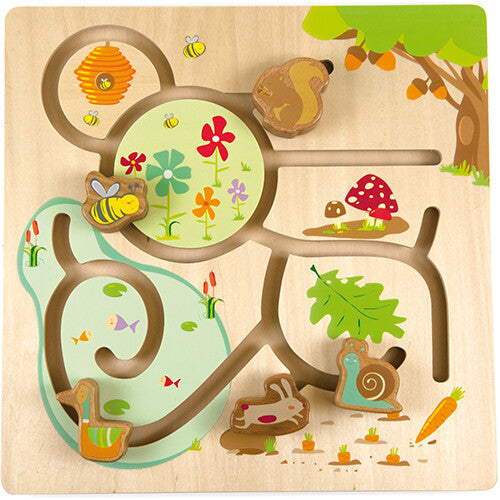 Andreu Toys houten schuifpuzzel met bosdieren en natuurthema.