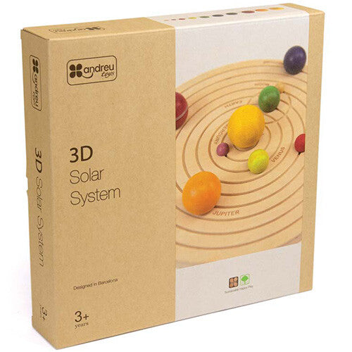 De Andreu Toys verpakking van het 3D zonnestelselmodel.