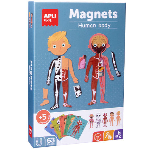 APLI Kids magneetspel menselijk lichaam verpakking met illustraties van een kind en het skelet en de organen.