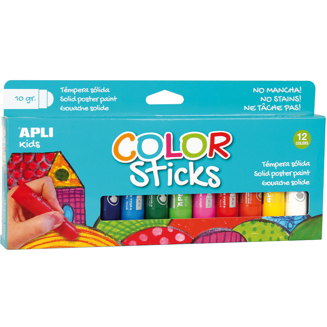 Verpakking van Apli Kids Color Sticks verfstiften met 12 kleuren.