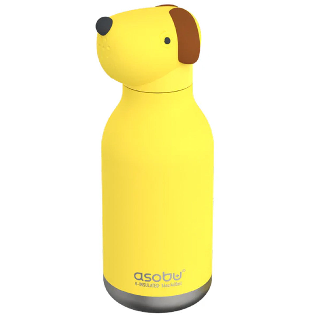 Asobu gele roestvrijstalen drinkfles in de vorm van een hond.