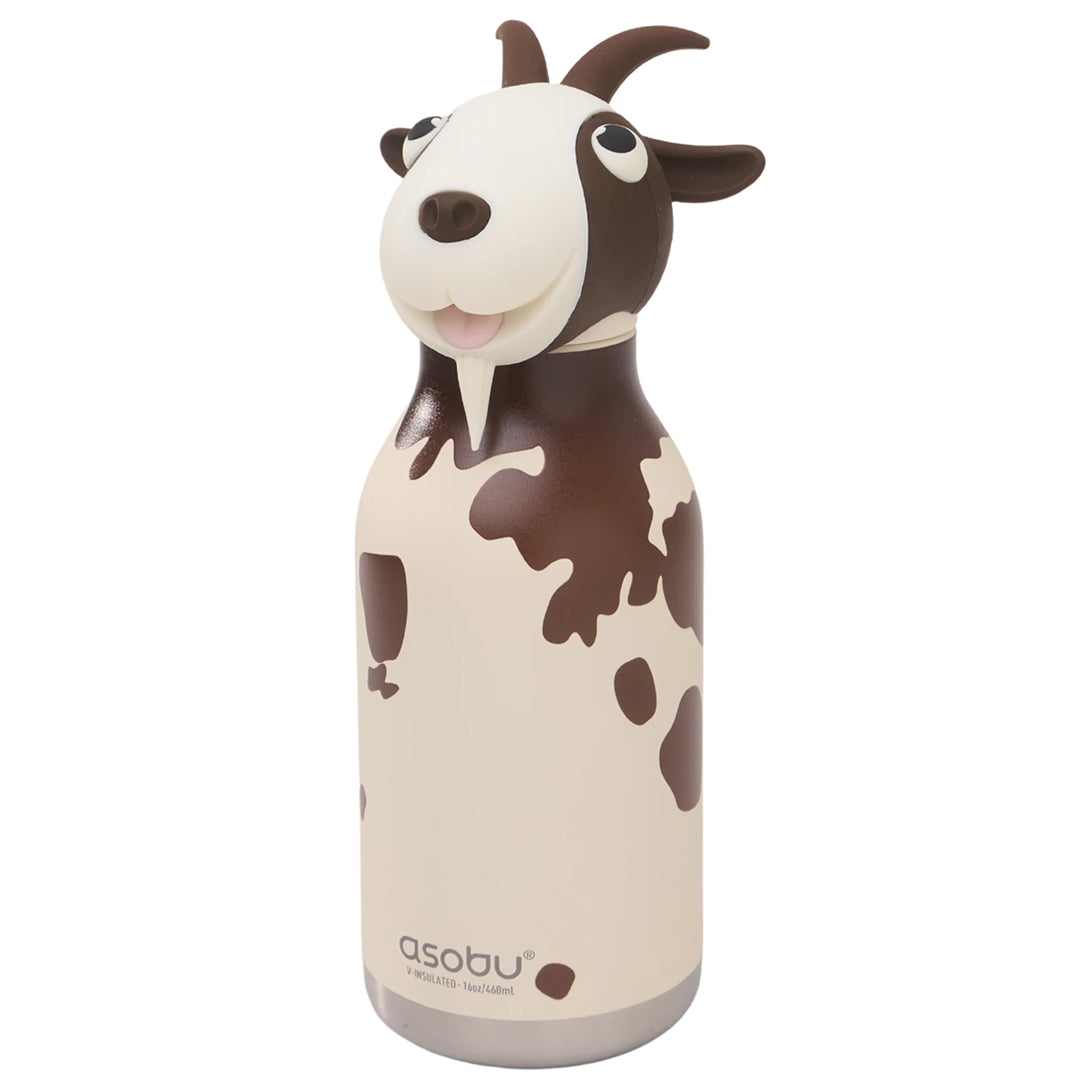 Asobu thermosfles in de vorm van een beige en bruine geit.