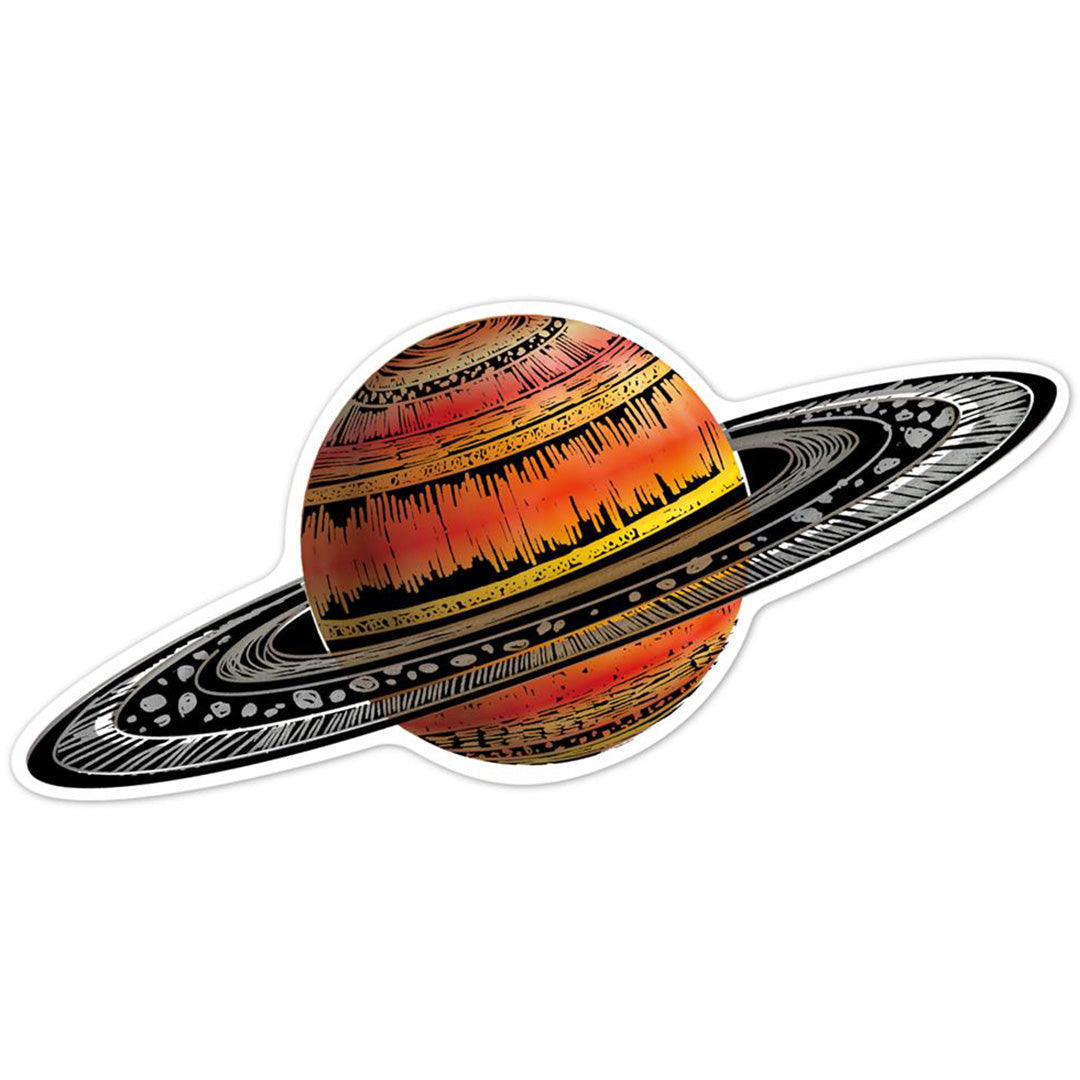 Detail van een Avenir krassticker in de vorm van de planeet Saturnus.