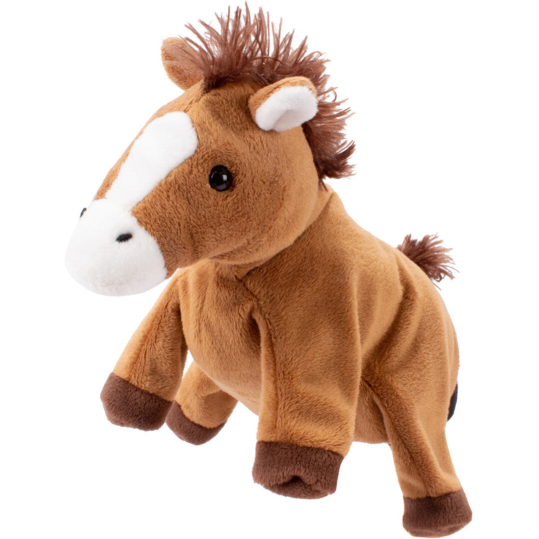Beleduc bruine pluche paard handpop.