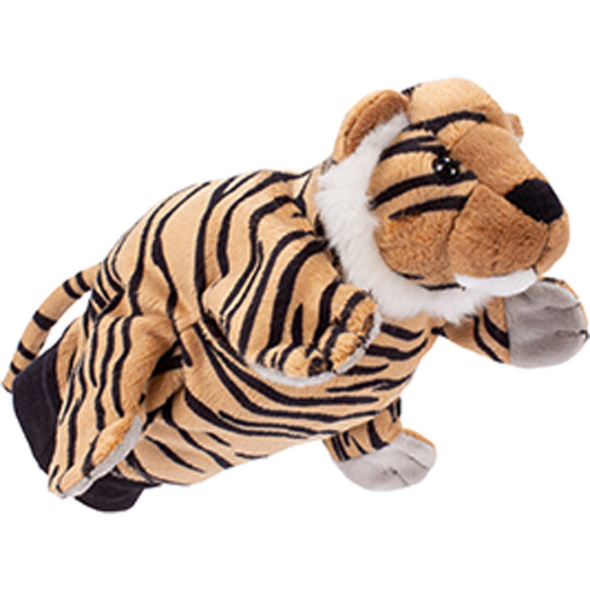 Beleduc handpop in de vorm van een gestreepte tijger.