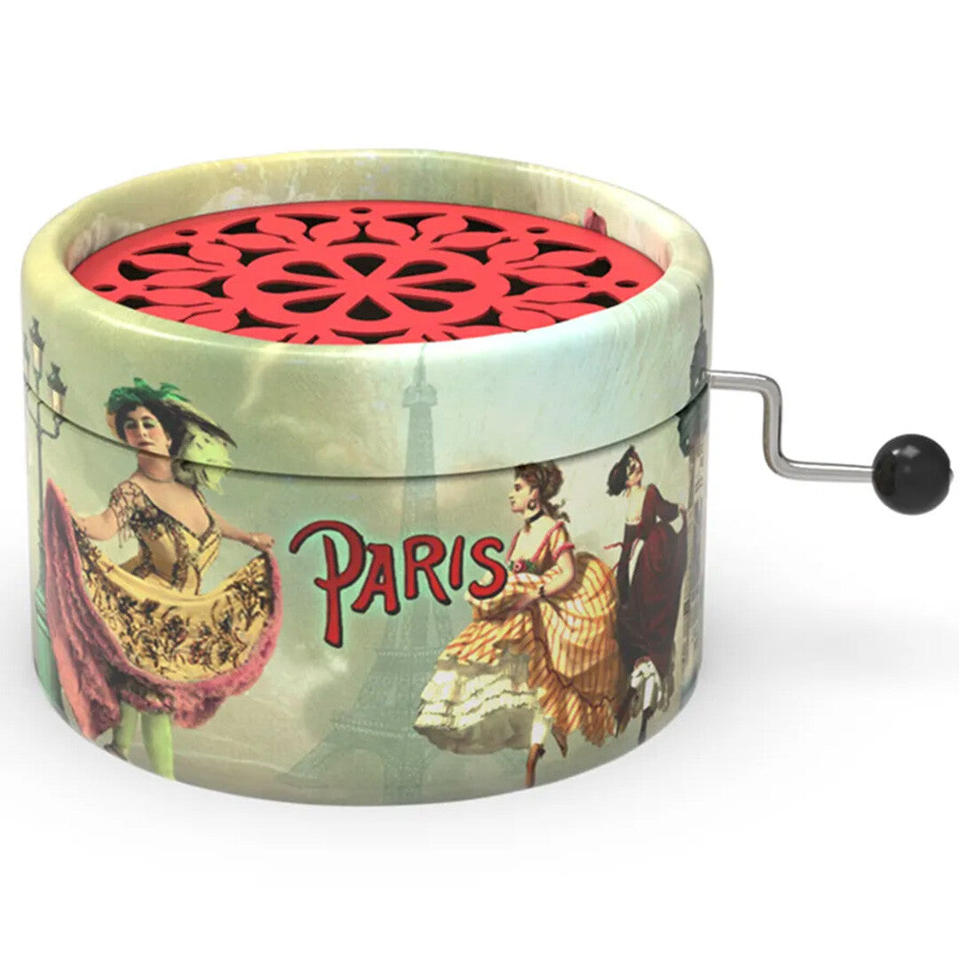 Belle Lurette muziekdoosje met Parijse French Cancan figuren en rode bovenkant.