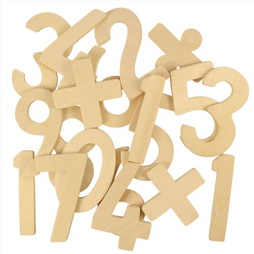 Bigjigs houten educatief speelgoed met beige cijfers en rekensymbolen.
