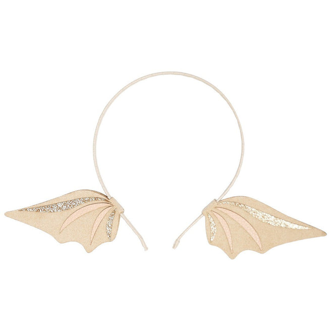 Billy loves Audrey draken oren hoofdband met beige vleugels en glitter.